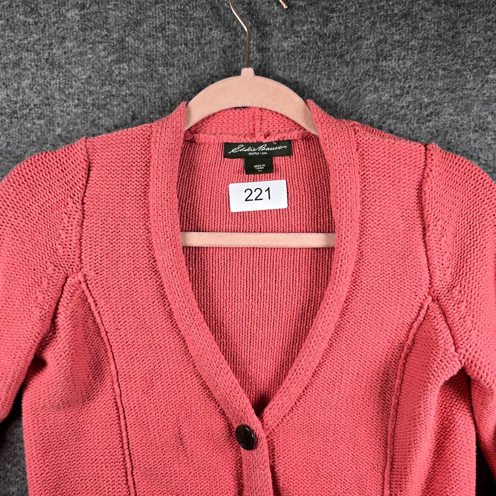 Eddie Bauer Women‎ XS Pink Coral Button Down Cardigan Sweater Pockets Girly Cute - Picture 13 of 13